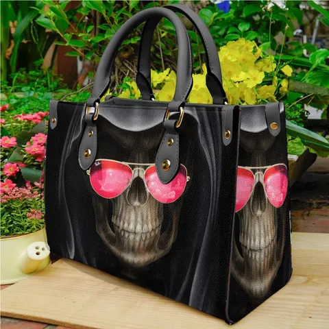 Gothic Punk PU Leder Handtasche Für Damen Bedruckt Totenkopf Rose Drachen Schultertasche Trendige Niete Henkeltasche Casual Streetwear Tasche