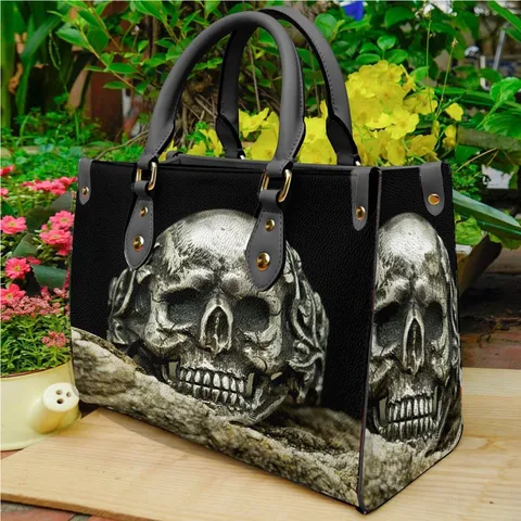 Gothic Punk PU Leder Handtasche Für Damen Bedruckt Totenkopf Rose Drachen Schultertasche Trendige Niete Henkeltasche Casual Streetwear Tasche
