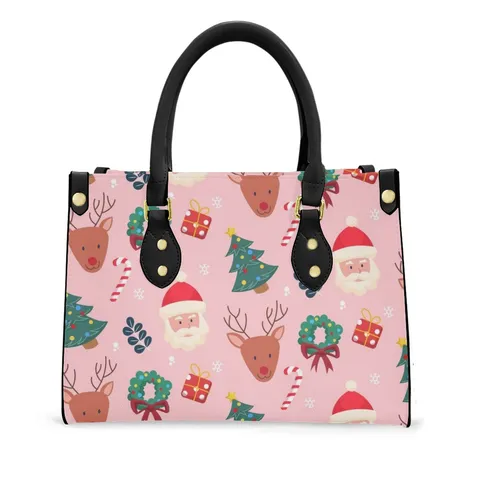 Women Christmas PU Leather Handbag Printed Shoulder Crossbody Bag Rivet Square Tote Bag For Holiday Party Streetwear Fashion Gift
