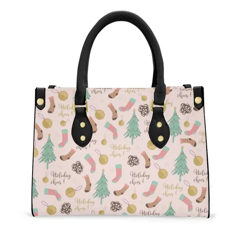 Bolso de Mano de Cuero PU Estampado de Árbol de Navidad para Mujer Cuadrado Horizontal Mediano Bolso de Hombro Cruzado Festive Holiday Pattern Top Handle Tote Bag