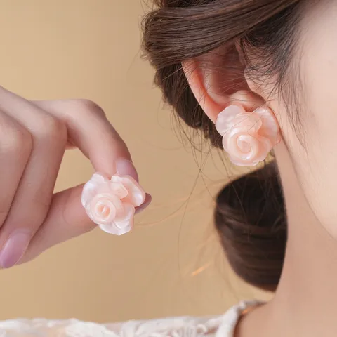 Süße Harz Blumen Ohrstecker Mit 925 Sterlingsilber Ohrstecker-Stift Frische Florale Rose Ohrringe Schmuck Für Damen