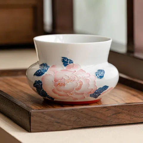 Handgemalte Pfingstrose Keramik Tee Abfallschale Chaji Neuer Chinesischer Kung Fu Tee Zubehör Porzellan Teesatz Behälter Für Haushalt