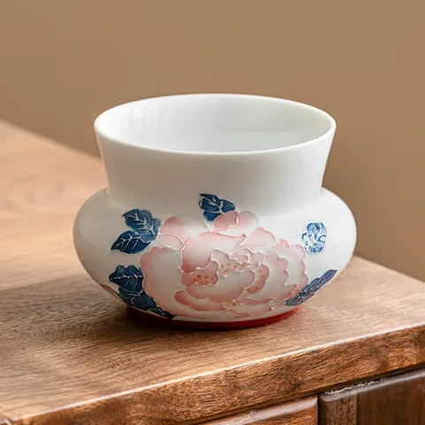 Handgemalte Pfingstrose Keramik Tee Abfallschale Chaji Neuer Chinesischer Kung Fu Tee Zubehör Porzellan Teesatz Behälter Für Haushalt