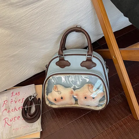 Japanischer Stil Transparente Ita Tasche Wolkenförmige Puppendisplay Handtasche Umhängetasche Für Damen Casual Kontrastfarbe PU Leder Schultertasche