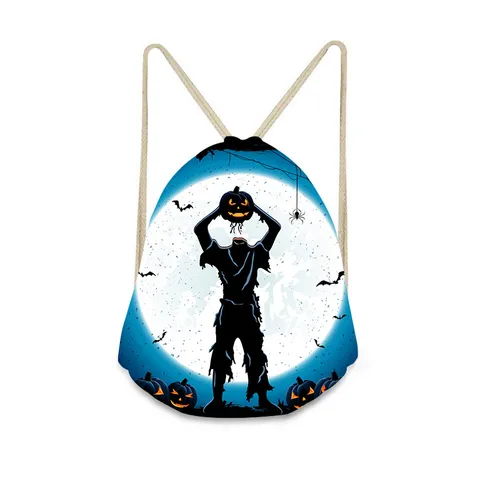 Halloween Cartoon Print Polyester Tas met Trekkoord Waterdicht Outdoor Reizen Rugzak Opslagtas Feestelijk Cadeau