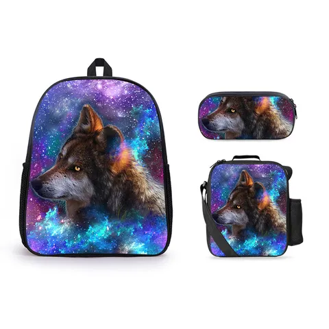 Mochila Escolar de Gran Capacidad para Estudiantes Estampado de Animales de Galaxia Impermeable con Bolsa de Almuerzo y Estuche