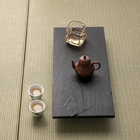 Plateau à Thé en Bois de Noyer Brûlé Style Wabi-sabi Japonais Rectangulaire Table de Brassage à Sec Assiette de Service en Bois