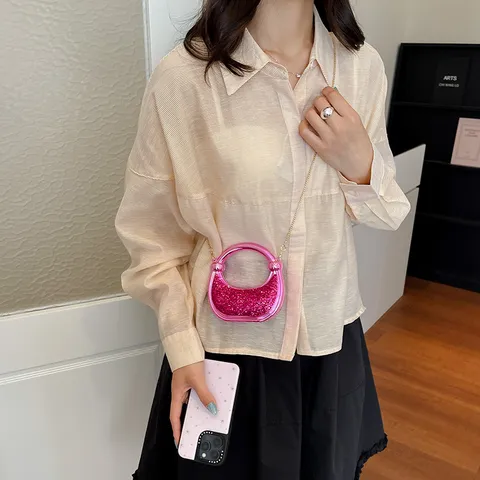 Women Fashion Acrylic Evening Bag Mini Glossy Rhinestone Shoulder Chain Bag Luxury Designer Crossbody Handbag For Party