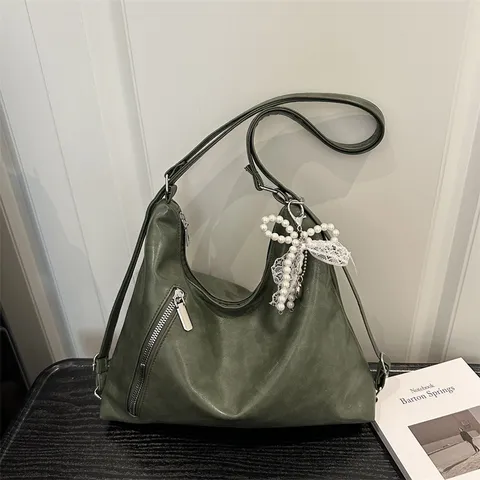 Women PU Leather Tote Bag Minimalist Urban Shoulder Bag Convertible Backpack With Pearl Bow Daily Commuting Handbag