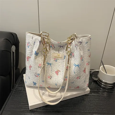 Damen Canvas Bestickte Schmetterling Tote Bag Casual Grosse Kapazität Schulter Handtasche Mit Süsser Wolke Anhänger Urban Chic
