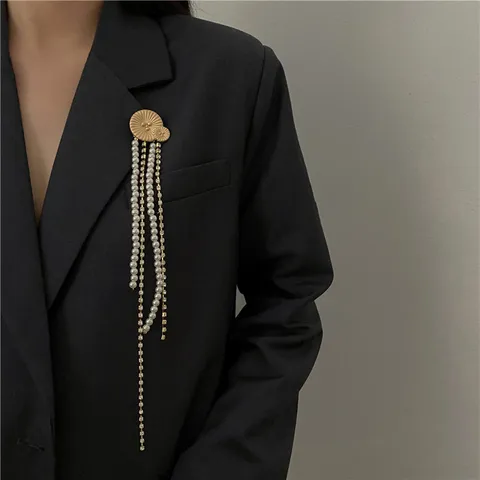 Vintage Legering Strass Kunstparel Kwast Broche Elegante Blad Vogel Veer Speld Voor Vrouwen Mode Sieraden