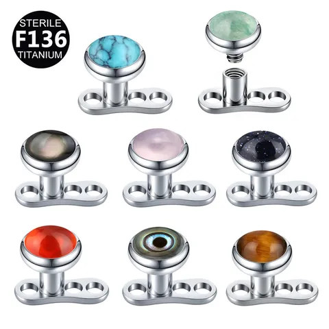 G23 Titanium Dermal Anchor Piercing Replacement Top Threaded Gemstone Skin Diver Body Piercing Jewelry