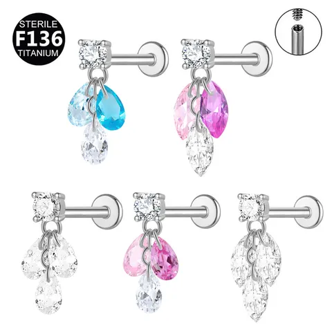 F136 Titan Zirkonia Piercing Schmuck Marquise Wassertropfen Anhänger Labret Stecker Ohrring Innengewinde Körperschmuck Für Damen Herren