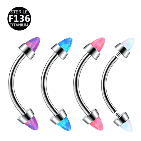 F136 Titanium Opal Curved Barbell Eyebrow Ring Nose Stud Cartilage Piercing Body Jewelry Internal Thread