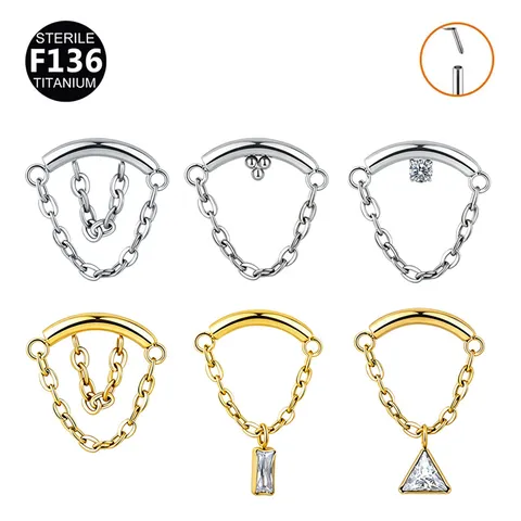 F136 Titan Labret Stecker Body Piercing Schmuck Mit Kettenanhänger Strass Eingelegt Ohrknorpel Tragus Lippenstecker Punk Accessoire