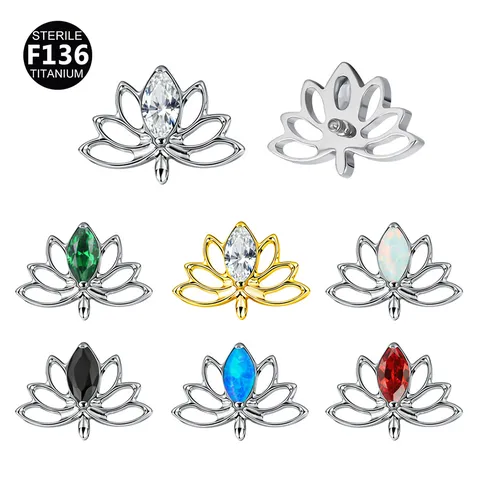 F136 Titanlegierung Hohl Lotus Piercing Stecker Innengewinde Labret Monroe Ohrknorpel Stecker Mit Strass Künstlichem Opal Unisex Schmuck