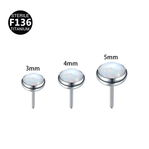 F136 Titanium Alloy Flat Base Artificial Opal Piercing Replacement Top Round Bezel Labret Lip Ring Cartilage Earring Stud