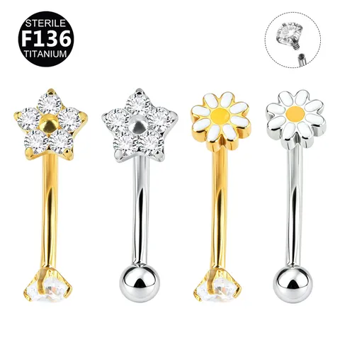 F136 Titanium Eyebrow Ring Daisy Flower Rhinestone Internal Thread Curved Barbell Ear Cartilage Piercing Jewelry Unisex Jewelry