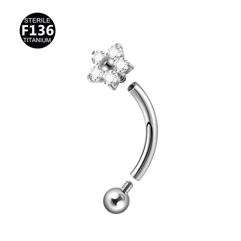 F136 Titanium Eyebrow Ring Daisy Flower Rhinestone Internal Thread Curved Barbell Ear Cartilage Piercing Jewelry Unisex Jewelry