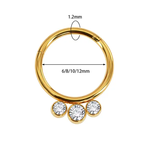 Anello per Piercing a Cerniera in Acciaio Inossidabile Con Tre Strass Semplice Anello al Naso Orecchini a Cerchio per Uomo Donna