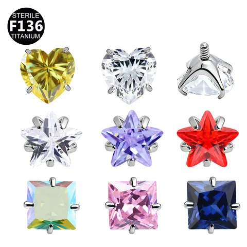 G23 Titan Legierung Strass Zubehör Für Lippenstecker Ohr Piercing DIY Herz Stern Quadrat Schmuck Komponenten Für Damen Herren