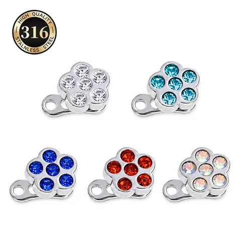 316L Stainless Steel Rhinestone Floral Dermal Anchor Piercing Jewelry Body Piercing Studs Fashion Jewelry