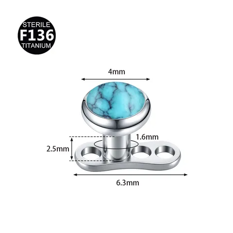 G23 Titanium Dermal Anchor Piercing Replacement Top Threaded Gemstone Skin Diver Body Piercing Jewelry