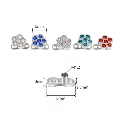 316L Stainless Steel Rhinestone Floral Dermal Anchor Piercing Jewelry Body Piercing Studs Fashion Jewelry