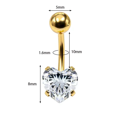 Stainless Steel Heart Rhinestone Belly Button Ring Curved Barbell Body Piercing Jewelry Gold Rose Gold Black navel Rings