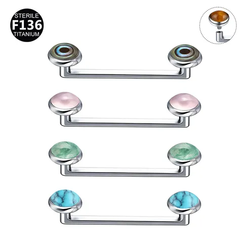 F136 Titanium Dermal Anchor Piercing Body Jewelry Right Angle Long Bar Natural Stone Top Implant Piercing Stud