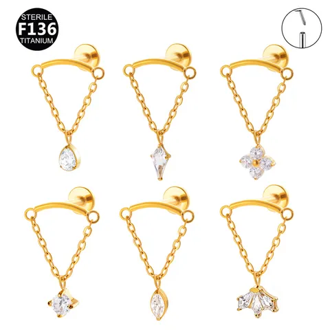 F136 Titan Kettenanhänger Labret Piercing Schmuck Marquise Tropfen Krone Strass Ohrring Für Damen Herren Unisex Punk Piercing Stecker