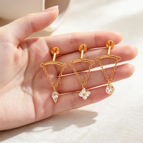 F136 Titan Kettenanhänger Labret Piercing Schmuck Marquise Tropfen Krone Strass Ohrring Für Damen Herren Unisex Punk Piercing Stecker