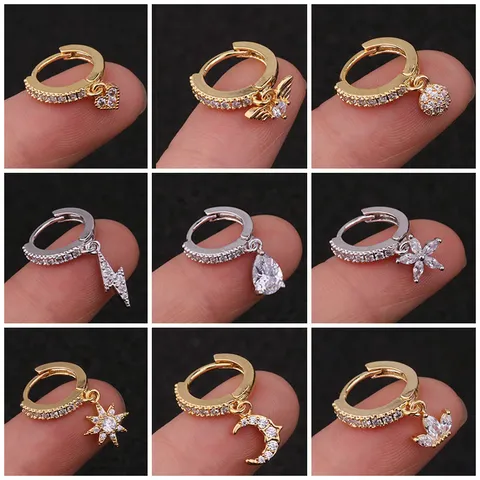 Edelstahl Zirkonia Blume Herz Ohrhänger Koreanischer Stil Dünner Stab Ohrstecker Knorpel Piercing Schmuck Für Damen Täglich Party