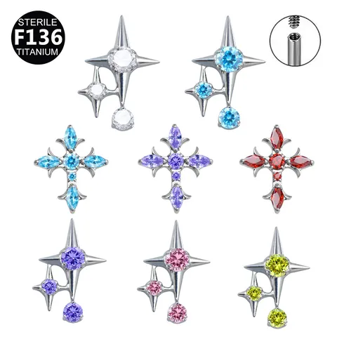 Gioielli da Piercing in Lega di Titanio Gotico Croce di Spine Perno Filettatura Interna Strass Labret Labbro Orecchino Cartilagine Punk