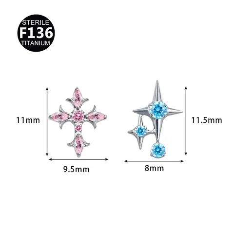Gioielli da Piercing in Lega di Titanio Gotico Croce di Spine Perno Filettatura Interna Strass Labret Labbro Orecchino Cartilagine Punk