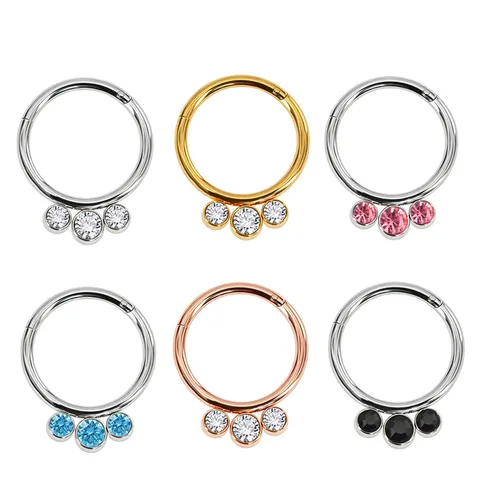Anello per Piercing a Cerniera in Acciaio Inossidabile Con Tre Strass Semplice Anello al Naso Orecchini a Cerchio per Uomo Donna