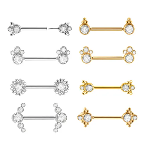 316L Stainless Steel Nipple Rings Sunflower Welded Metal Beads Rhinestone Body Piercing Jewelry Barbell Piercing Studs For Women