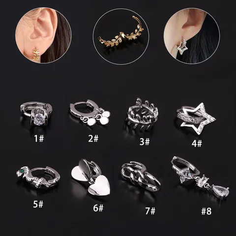 Stainless Steel Zirconia U-Shaped Ear Clips For Women Fashion Piercing Cartilage Earrings Ear Bone Stud Jewelry Gold Rose Gold