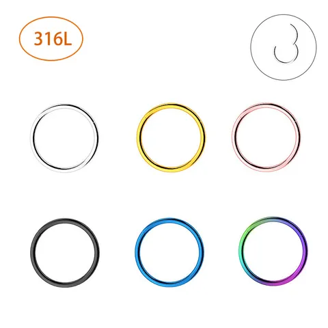 316L Stainless Steel Seamless Nose Ring Hoop Hinged Clicker Segment Ring Body Piercing Jewelry For Men Women Earrings Lip Ring