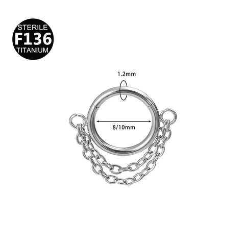 Titanium Alloy Double Chain Hoop Earrings Rhinestone Geometric Segment Clicker Rings For Nose Cartilage Piercing Jewelry