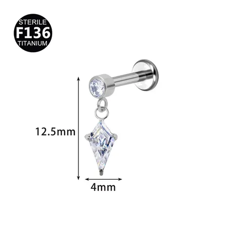 F136 Titanium Kite Zirconia Labret Stud Earring Cartilage Piercing Jewelry Flat Back Tragus Ear Bone Lip Stud For Women Men