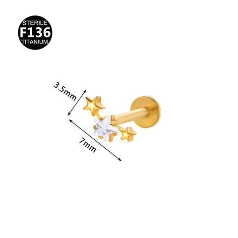 F136 Titaniumlegering 3-Sterren Bloem Labret Oorknopje Met Zirconia Ingelegd Interne Schroefdraad Lipring Kraakbeen Piercing Sieraden