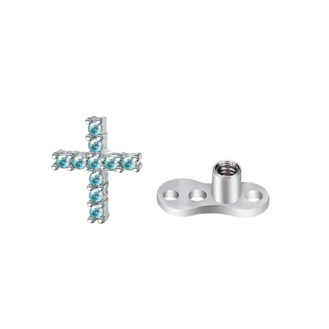 316L Stainless Steel Heart Cross Flower Microdermal Top Internal Thread Dermal Anchor Rhinestone Body Piercing Jewelry Unisex