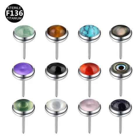 F136 Titanium Natural Stone Labret Stud Top Only Piercing Accessory Tiger Eye Cat Eye Gemstone Threadless Top For Lip Ear Jewelry