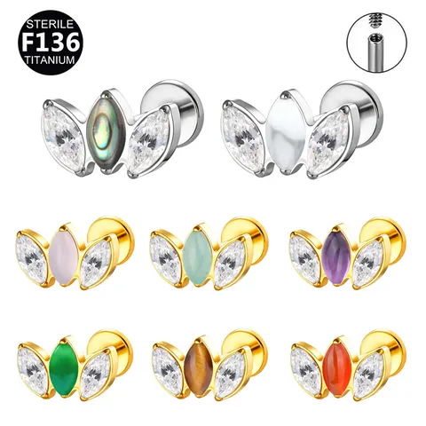 F136 Titan Marquise Aventurin Augen Piercing Stecker Lippen Ohrknorpel Strass Körperschmuck