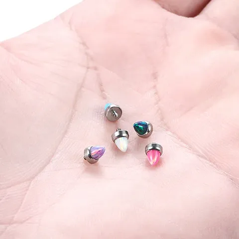 F136 Titanium Spike Synthetic Opal Piercing Replacement Top Internally Threaded Labret Lip Tragus Helix Earring Post Body Jewelry