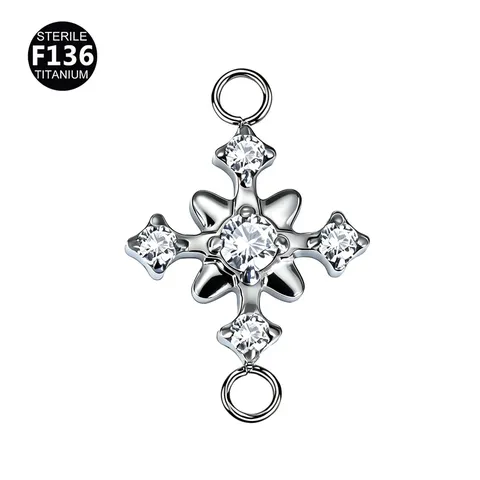 F136 Titanium Alloy Star Cross Flower Pendant Only (Without Chain) For Piercing Earring Bones Ring DIY Jewelry Accessories With Zirconia