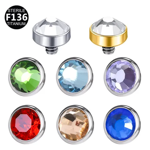 F136 Titanium Zirconia Dermal Anchor Top Internally Threaded Skin Diver Piercing Jewelry Accessories For Men Women