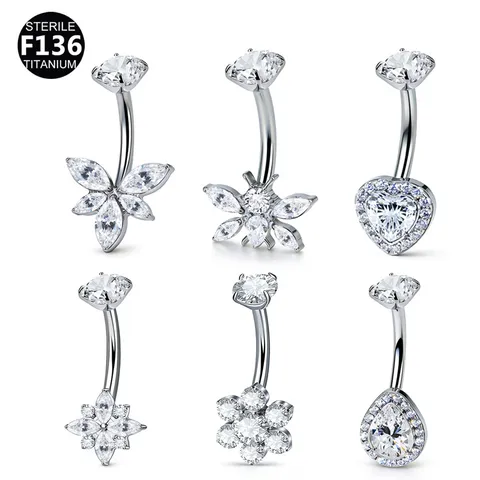 Piercing de Ombligo de Aleación de Titanio con Rosca Interna Joyería para Mujer Mariposa Corazón Copo de Nieve Flor Piercing Ombligo