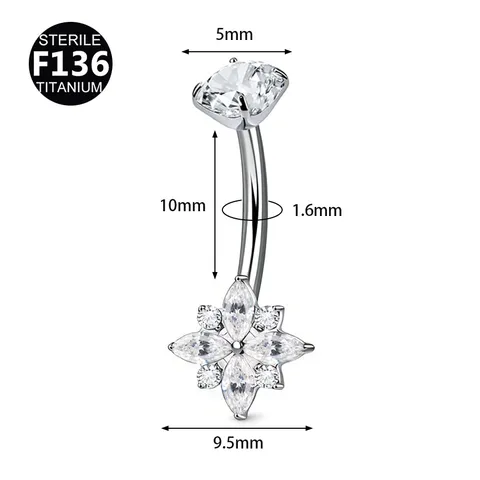 Piercing de Ombligo de Aleación de Titanio con Rosca Interna Joyería para Mujer Mariposa Corazón Copo de Nieve Flor Piercing Ombligo